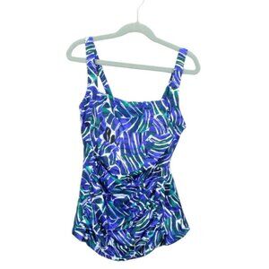 LL Bean Mix and Match Swimwear Squareneck Tankini Blue Print Size 4